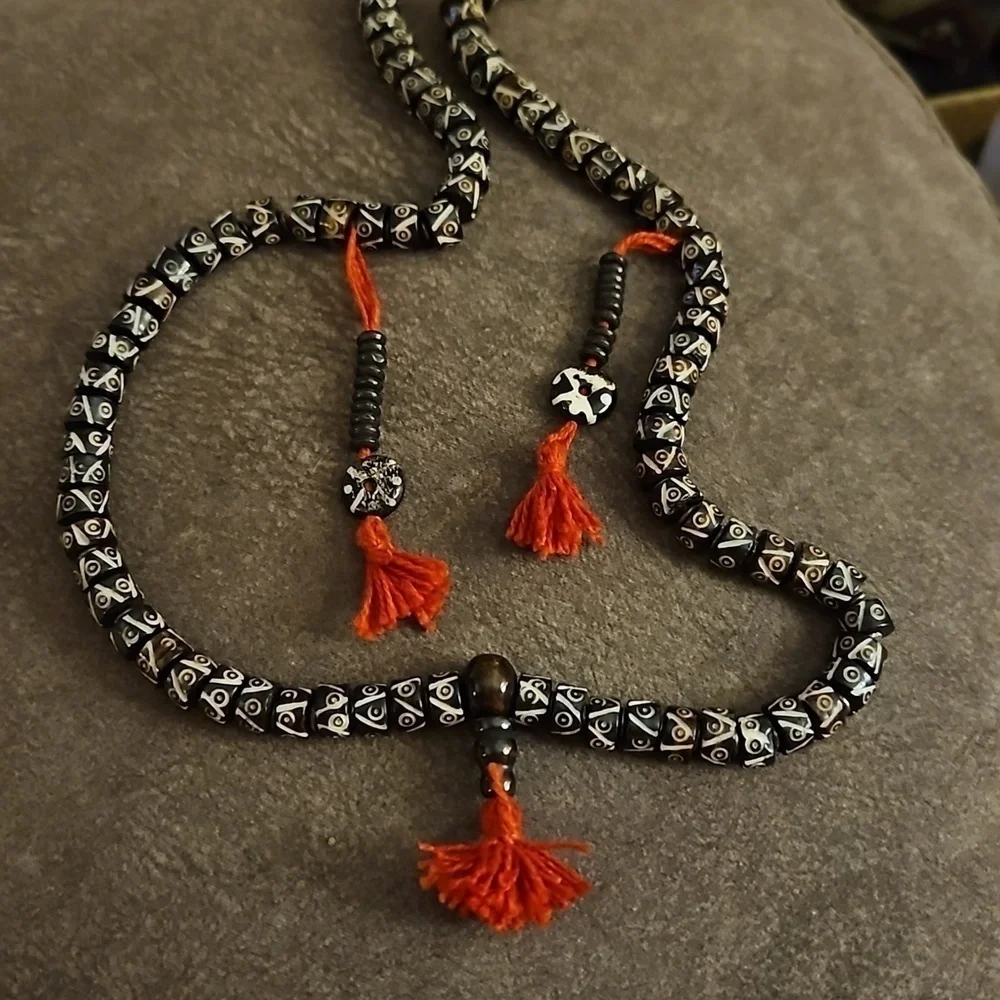 Tibetan Buddhist Carved Gemstone 108 Mala Prayer Beads